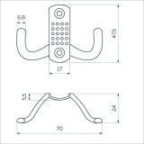 фото 2 -Крючок 2х рожковый МАТОВЫЙ ХРОМ ТОЧКИ (KR 060) LT